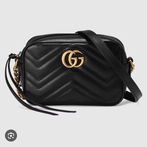Gucci Black Leather GG Marmont Matelassé Crossbody with Gold Hardware